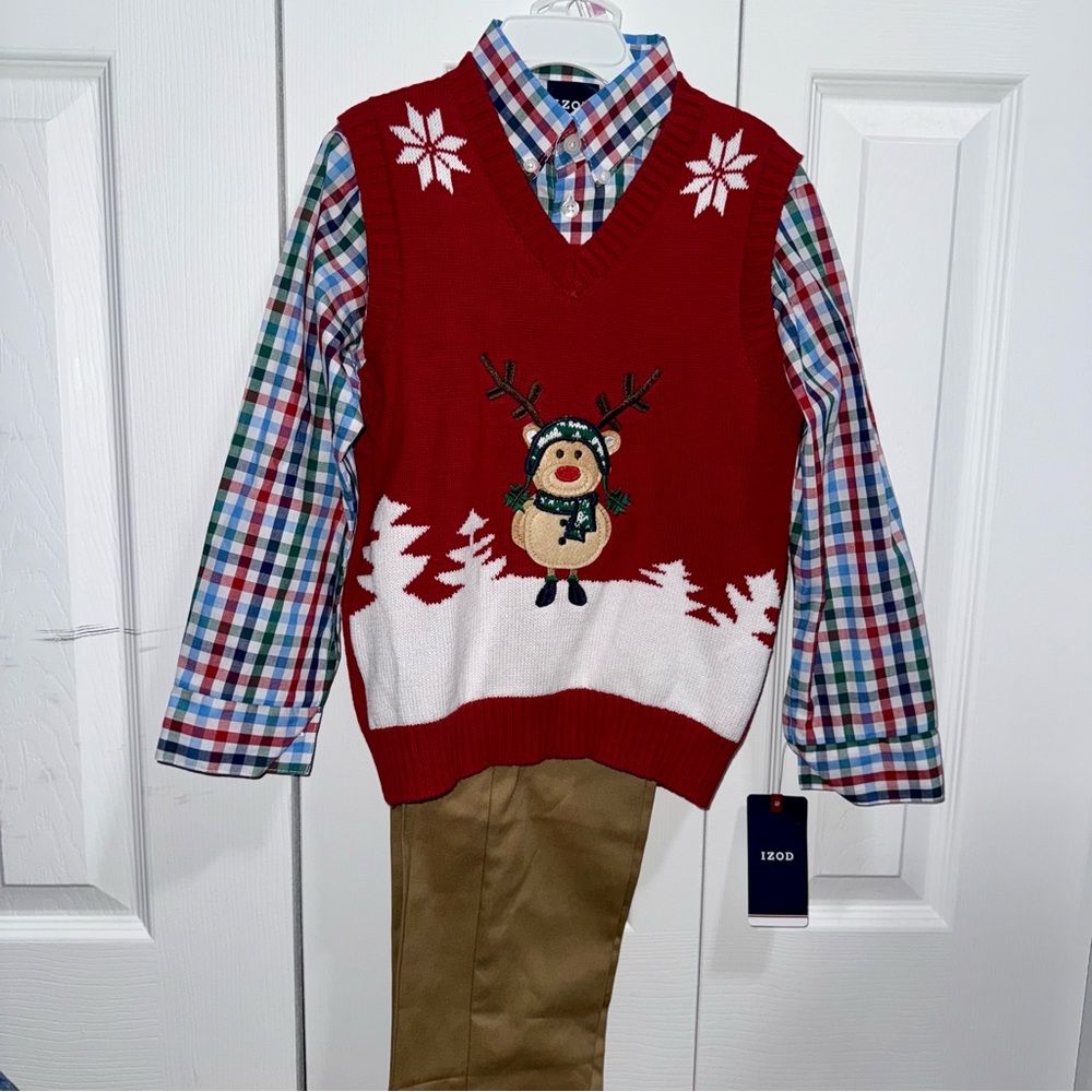 💙 🦌 IZOD Boys Holiday 3-Piece Outfit Set Size 6